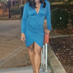 Ruched Wrap Body Con Dress